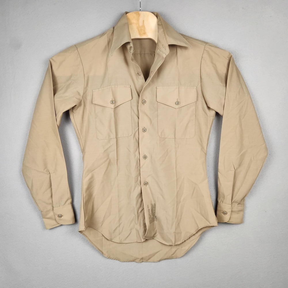 US Military Shirt‎ Mens 15x35 Khaki Long Sleeve Poly/Wool NSN 8405-01-175-4841